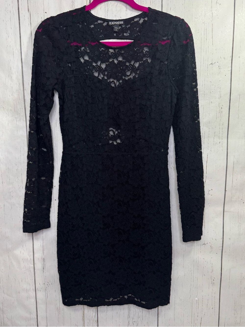 Express Black Lace Open Back Bodycon Dress Size S Coquette Cocktail Romantic